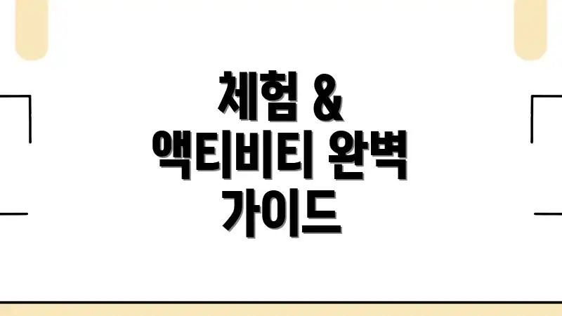 체험 & 액티비티 완벽 가이드